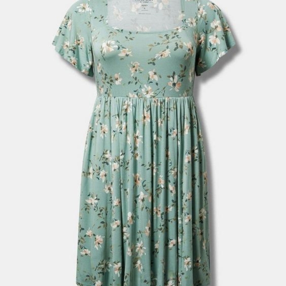 Torrid Super Soft Light Green Floral Mini Dress, Size 1X - Picture 5 of 5